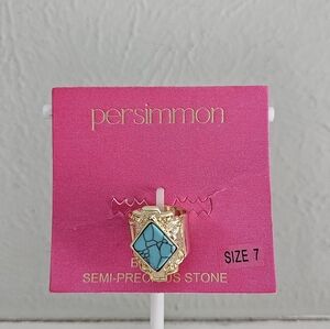 NWT Persimmons Vintage Inspired Ornate Gold And Turqouise Cocktail Ring